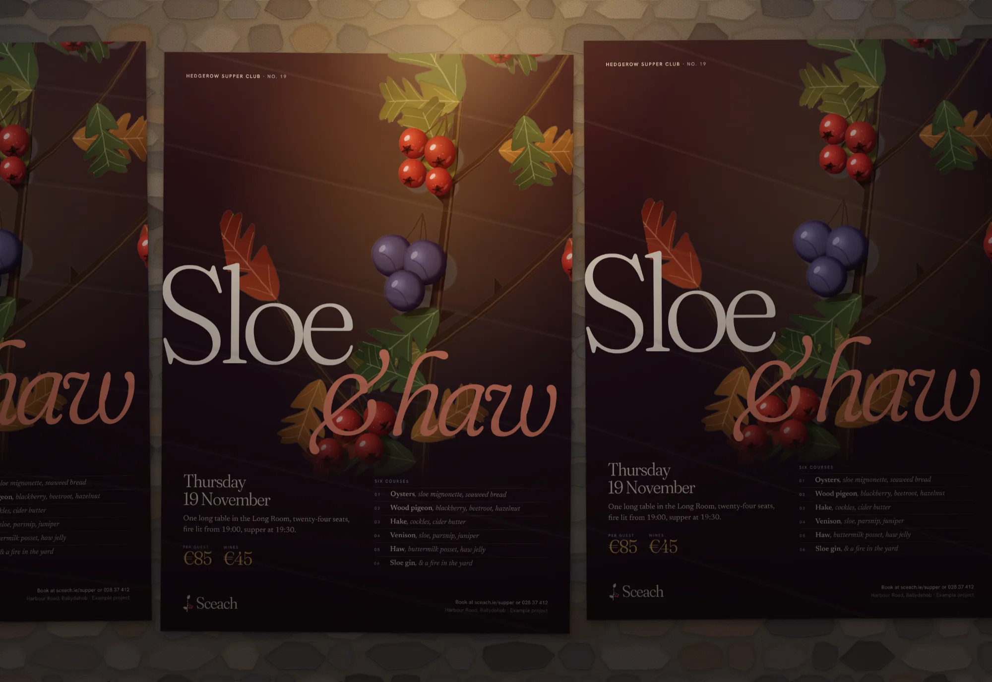 Sceach: Poster · Hedgerow Supper Club No. 19, fly-posted on the house wall